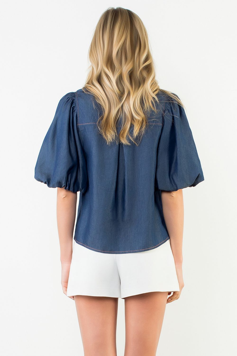 Stitched in Style Puff Sleeve Denim Top