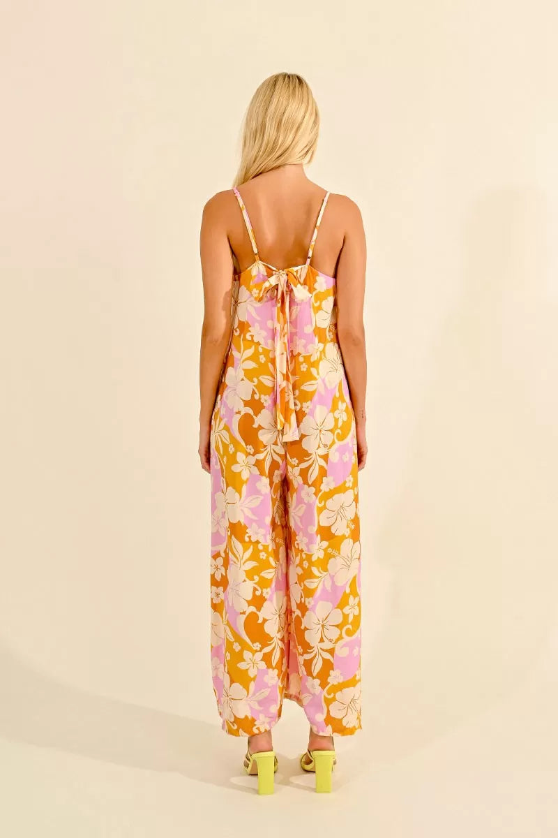 Tropical Print Wide Leg Jumpsuit