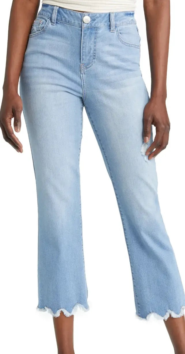 High Rise Capri With Scallop Fray Hem