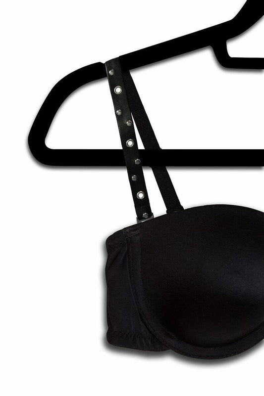 Black Bra / Interchangeable Vegan Leather with Silver Grommets Straps