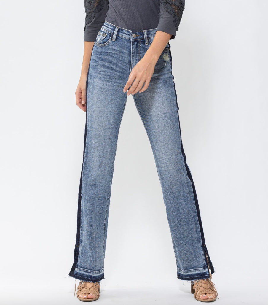 Low Waist Wide Leg Jeans with Seam Details Blue