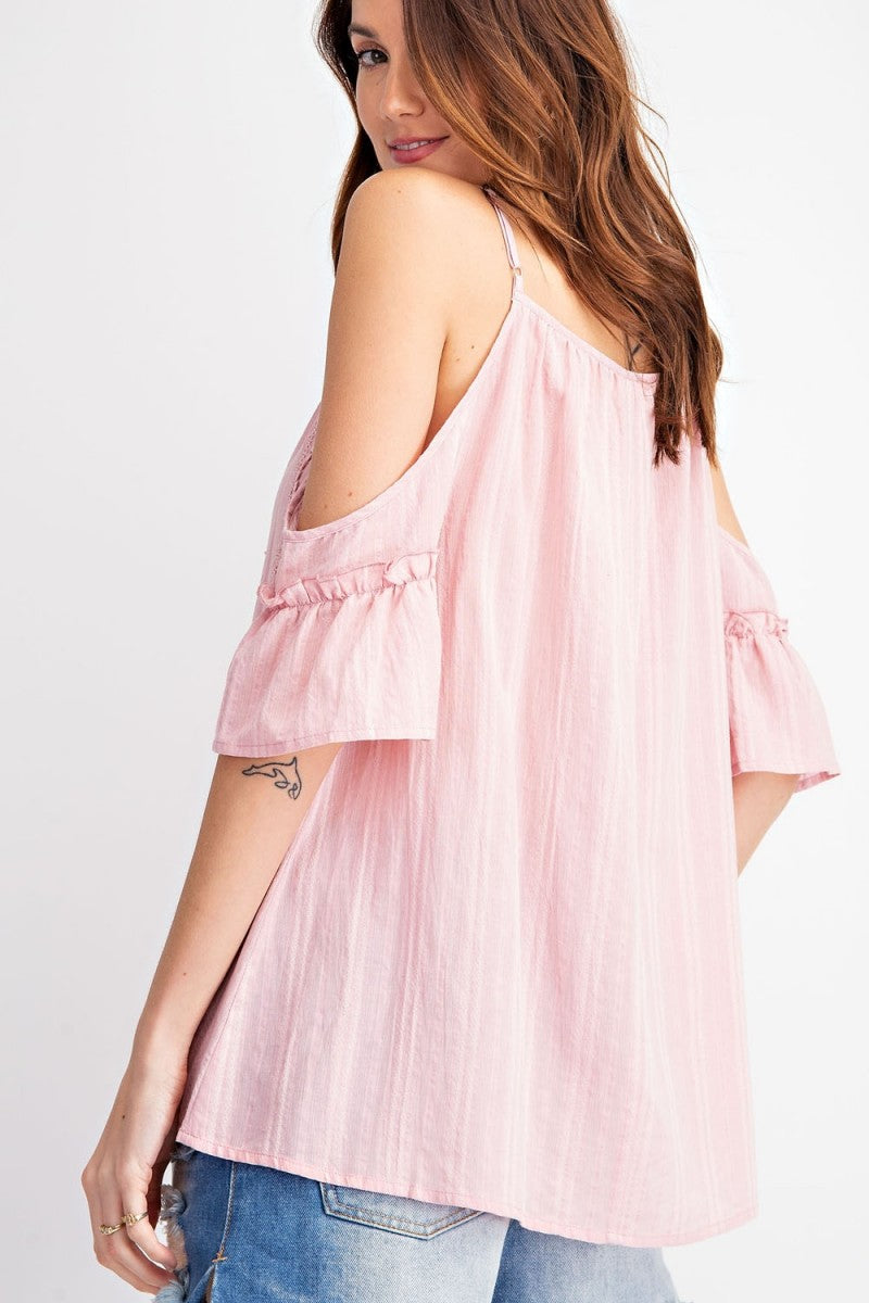 Cold Shoulder Crochet Lace Woven Top