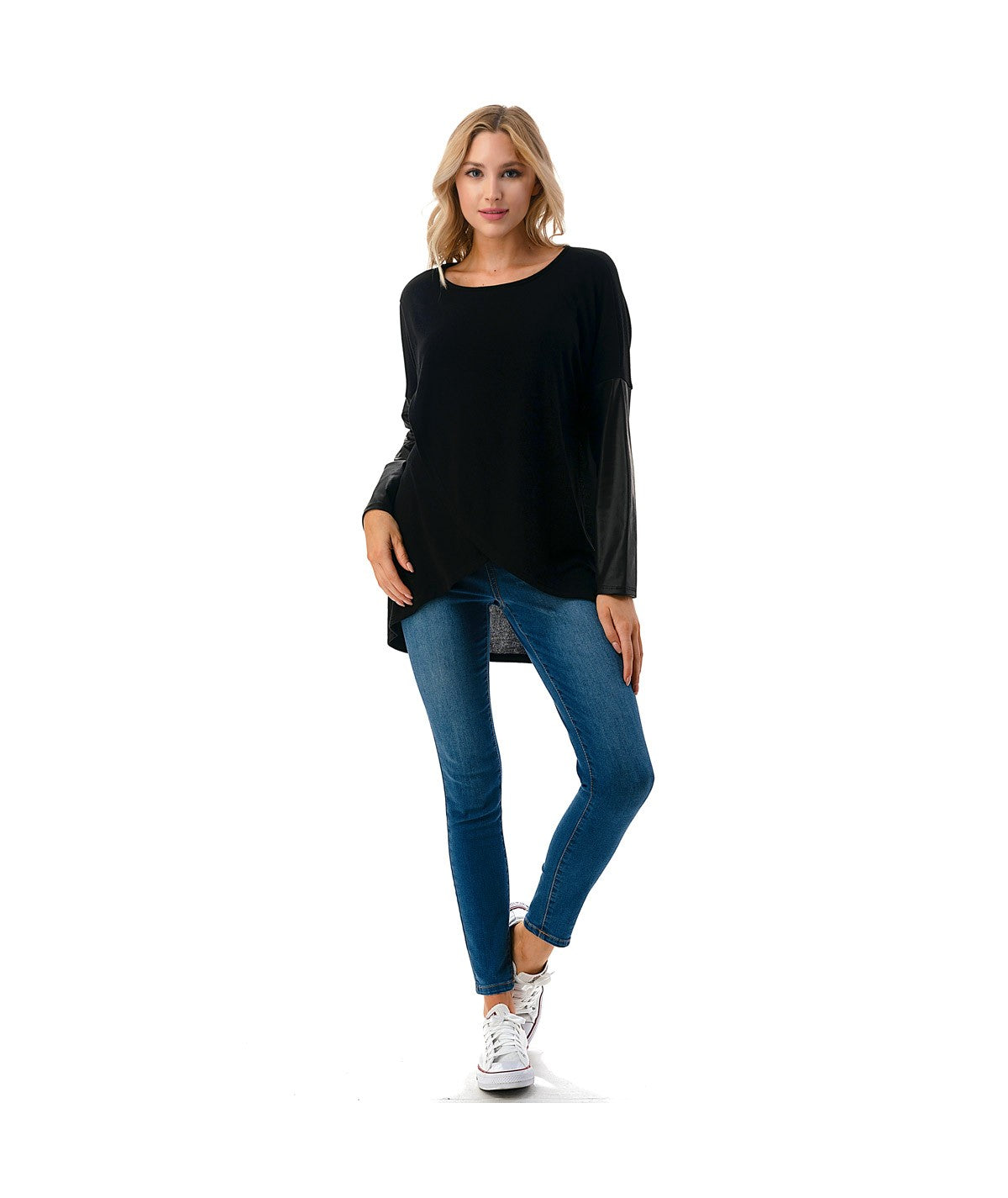 Faux Leather Surplice Top