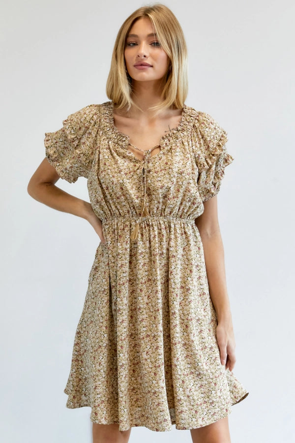 Delicate Vintage Inspired Ruffled Mini Dress