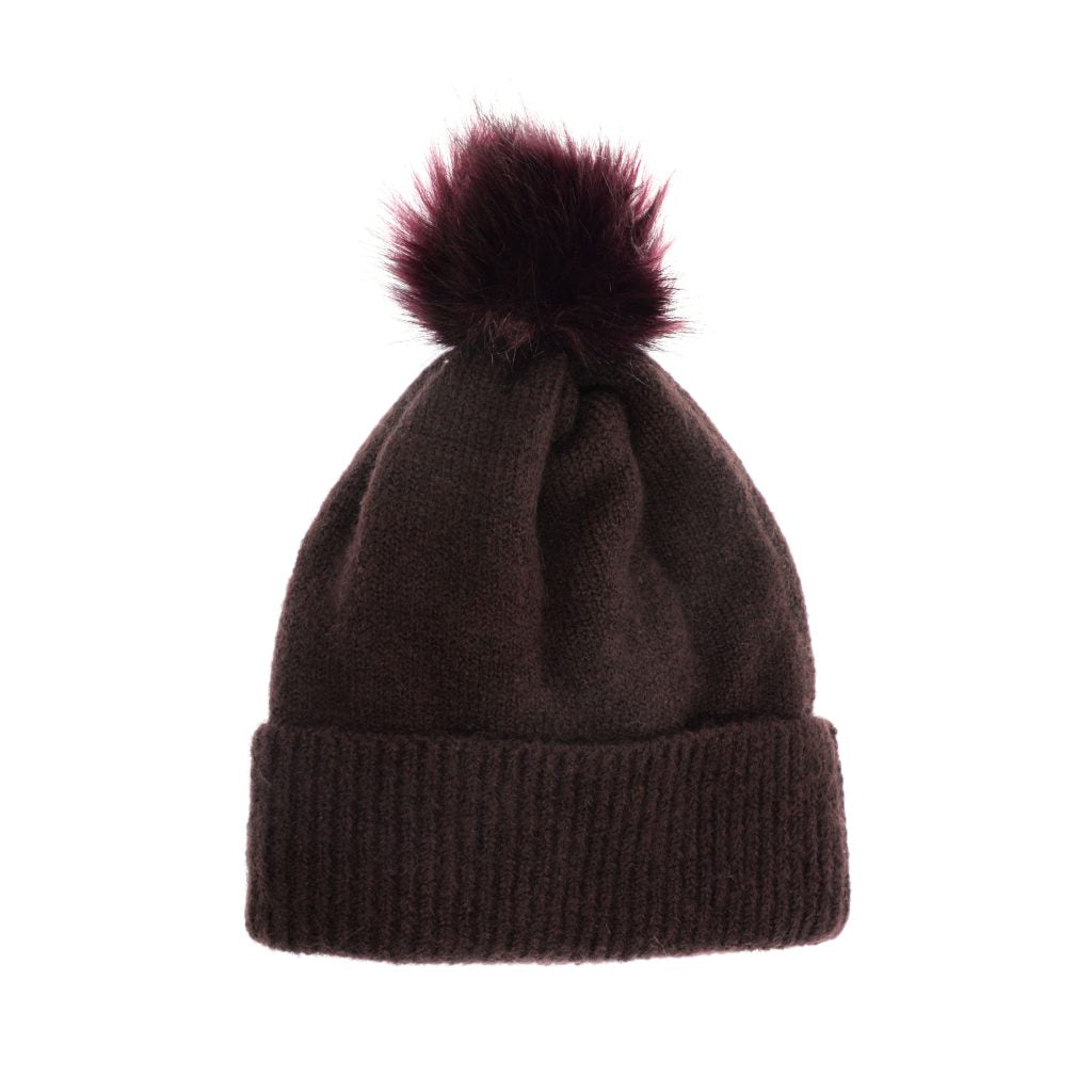Fine Rib Knit Pom Pom Hat