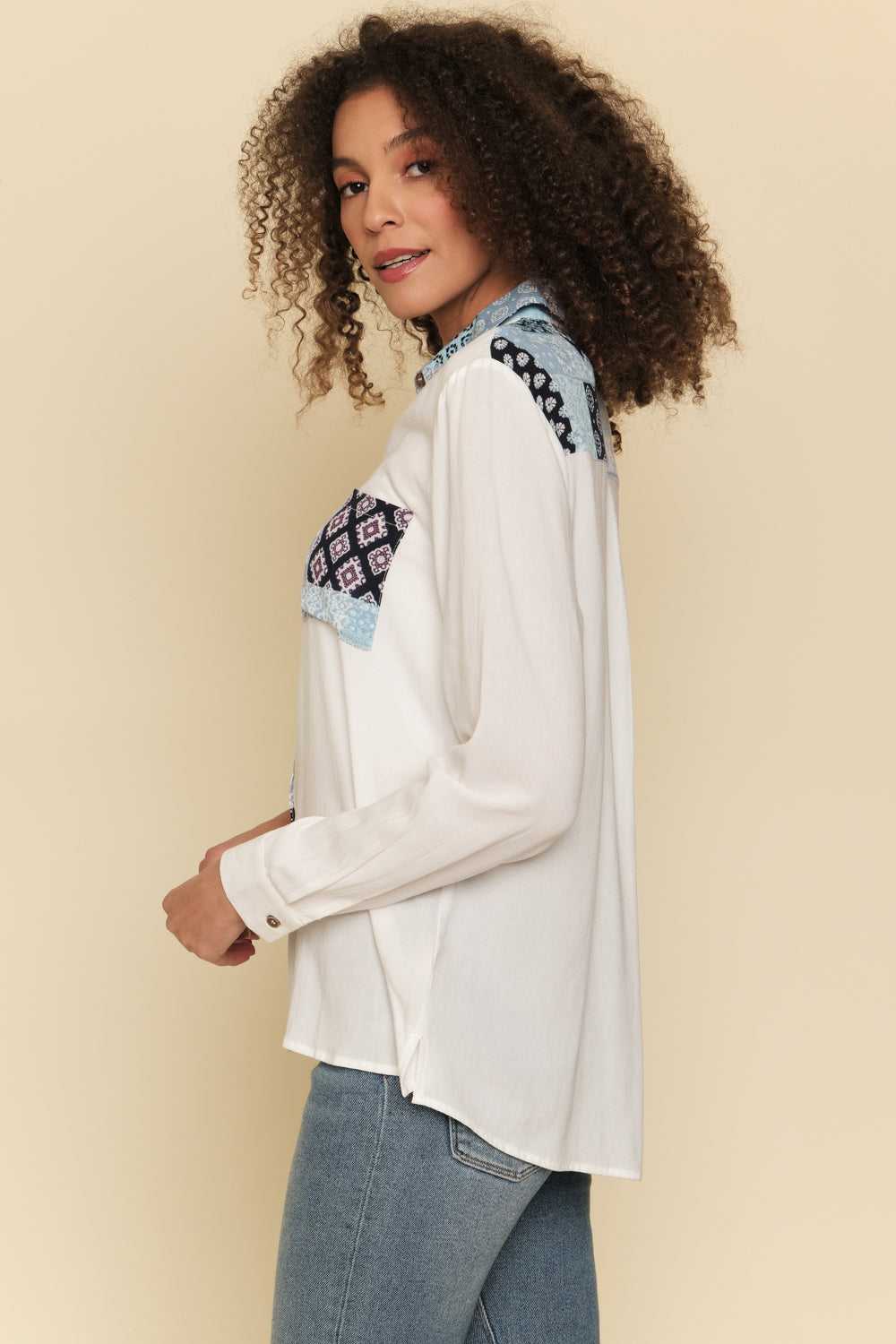 Mixed Motif Button Down Shirt