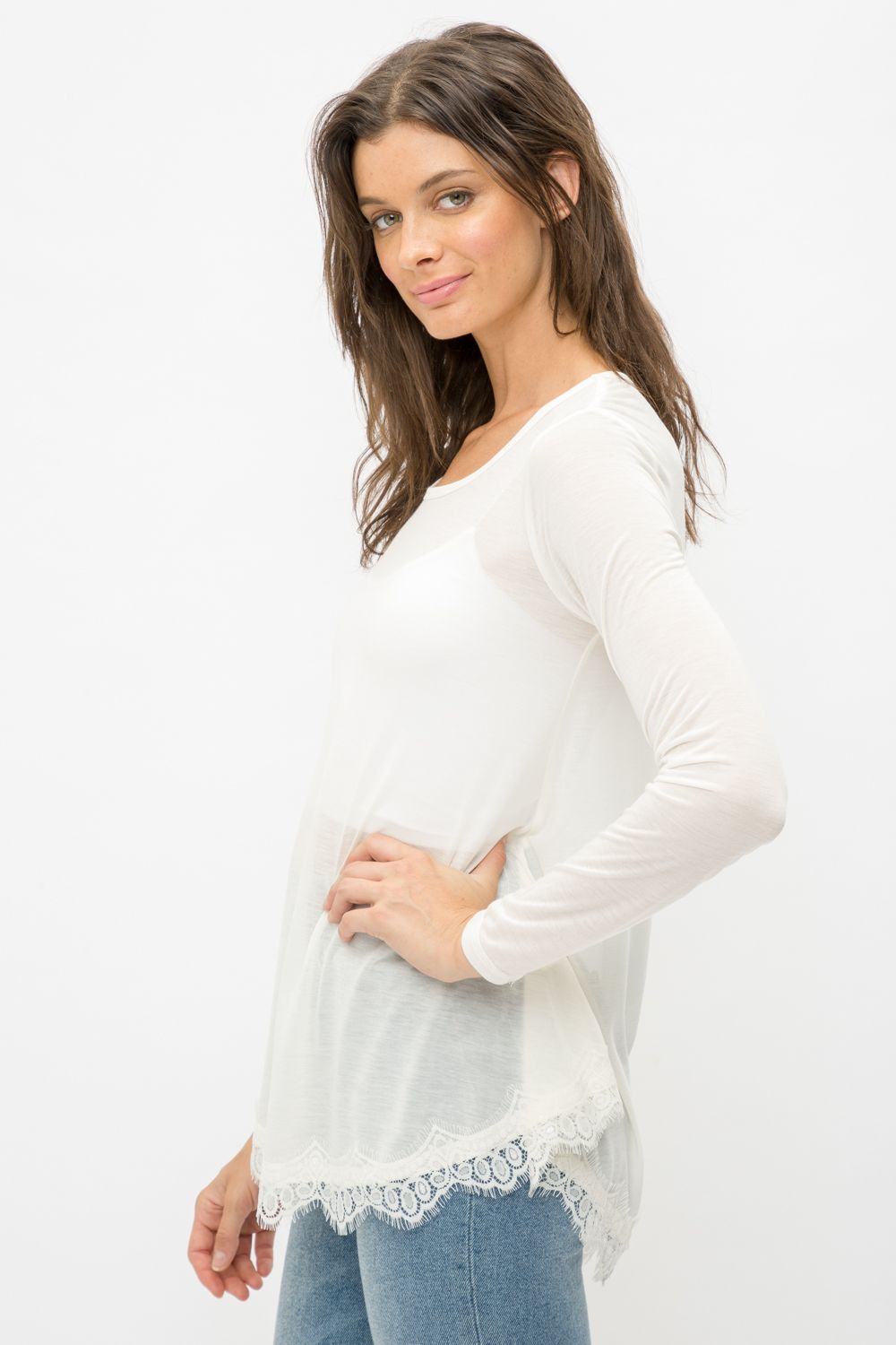 Crochet Bottom Scoop Neck Flare Tunic Top