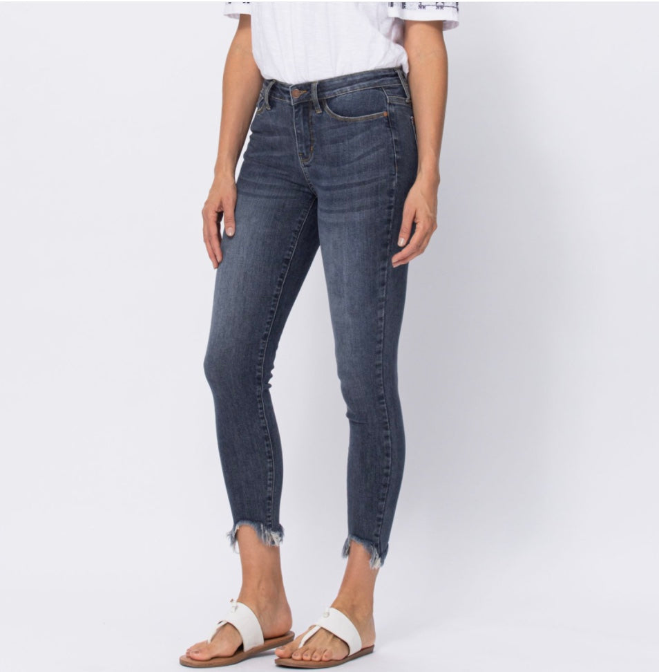 Judy Blu Mid-Rise Shark Bite Hem Skinny Jeans