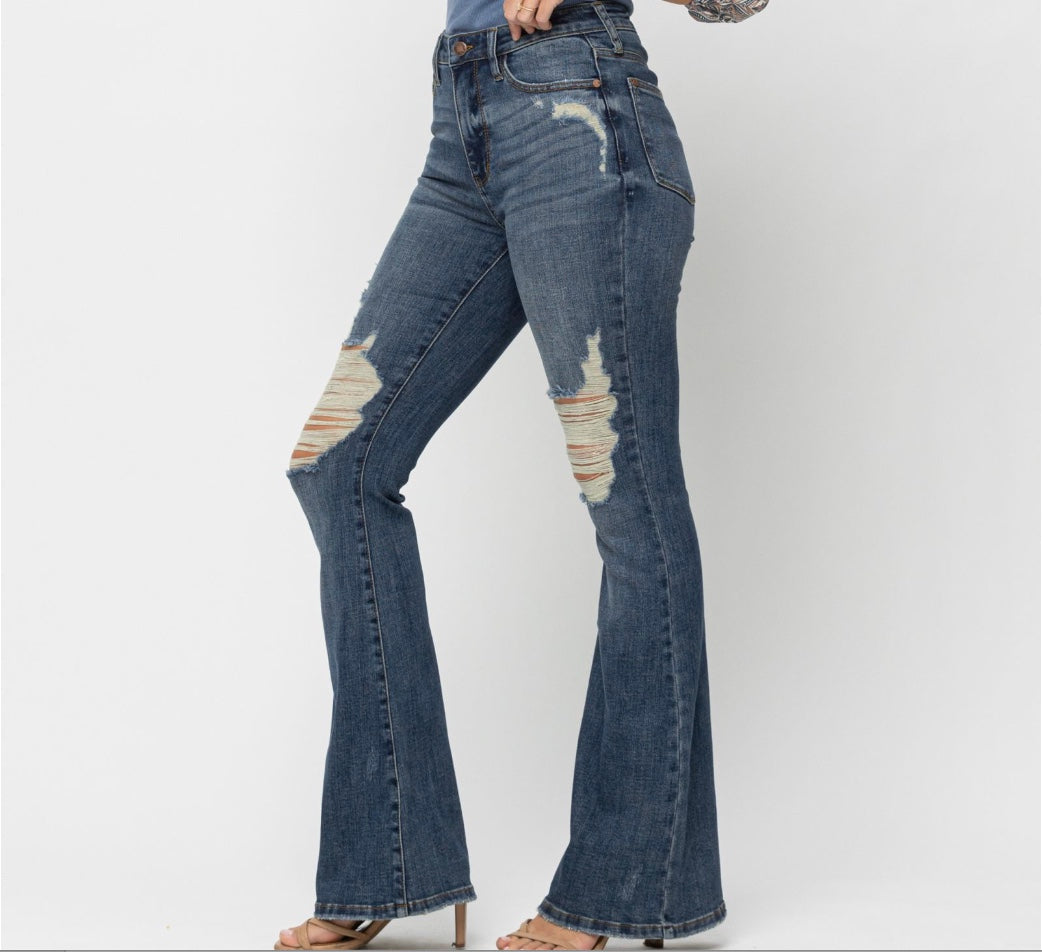 Judy Blue High Waist Destroyed Tall Flare Jeans