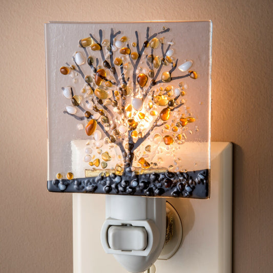 Purple Pink Green Fused Glass Tree Night Light