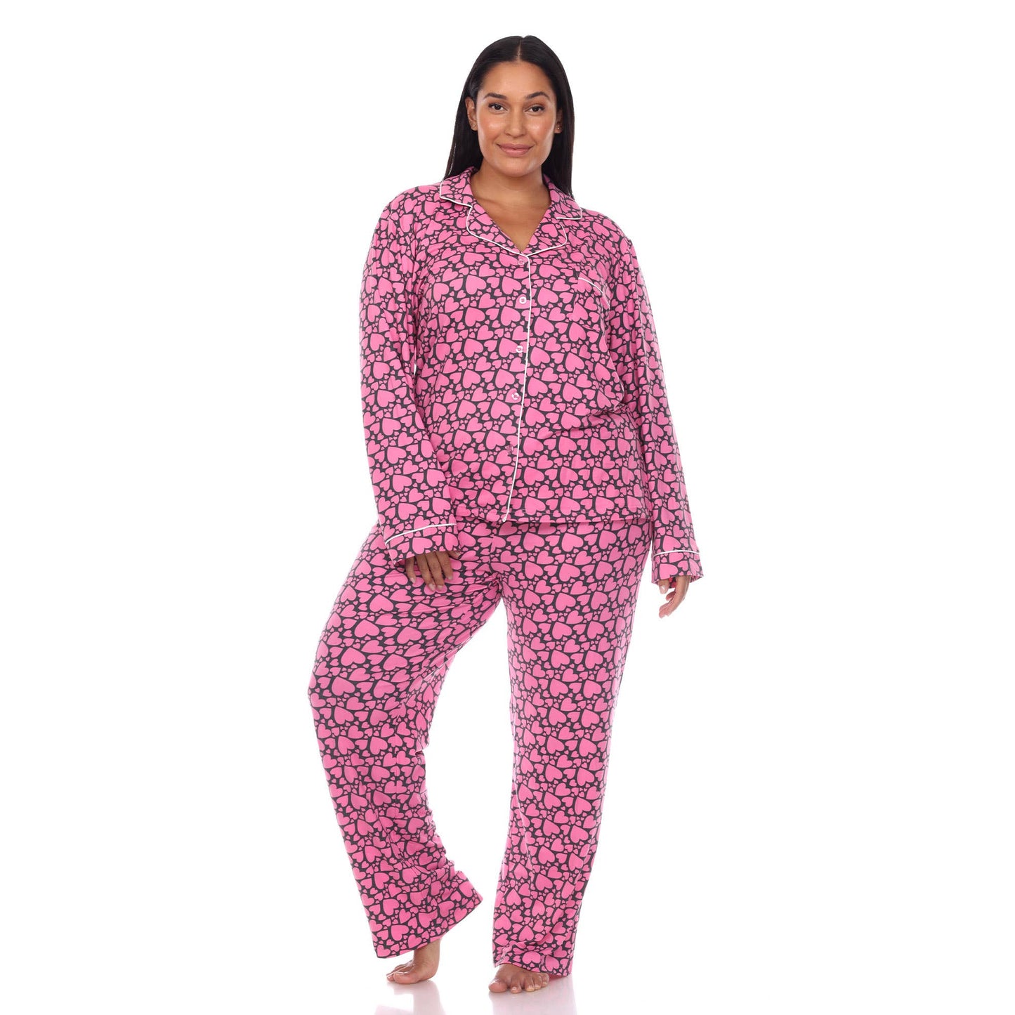 Women's Long Sleeve Heart Print Pajama Set