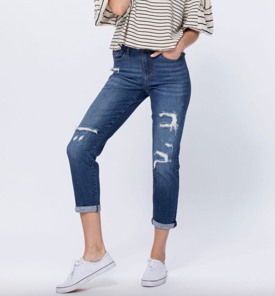 Judy Blue Thermal Patch Boyfriend Jeans