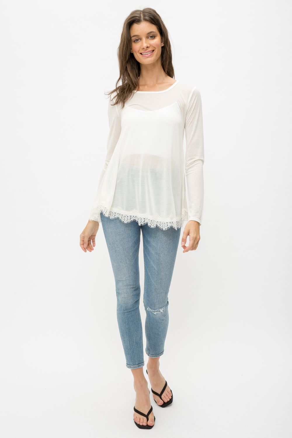 Crochet Bottom Scoop Neck Flare Tunic Top