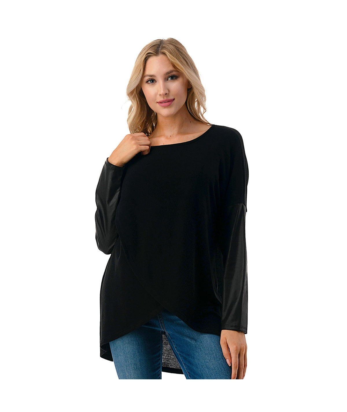 Faux Leather Surplice Top