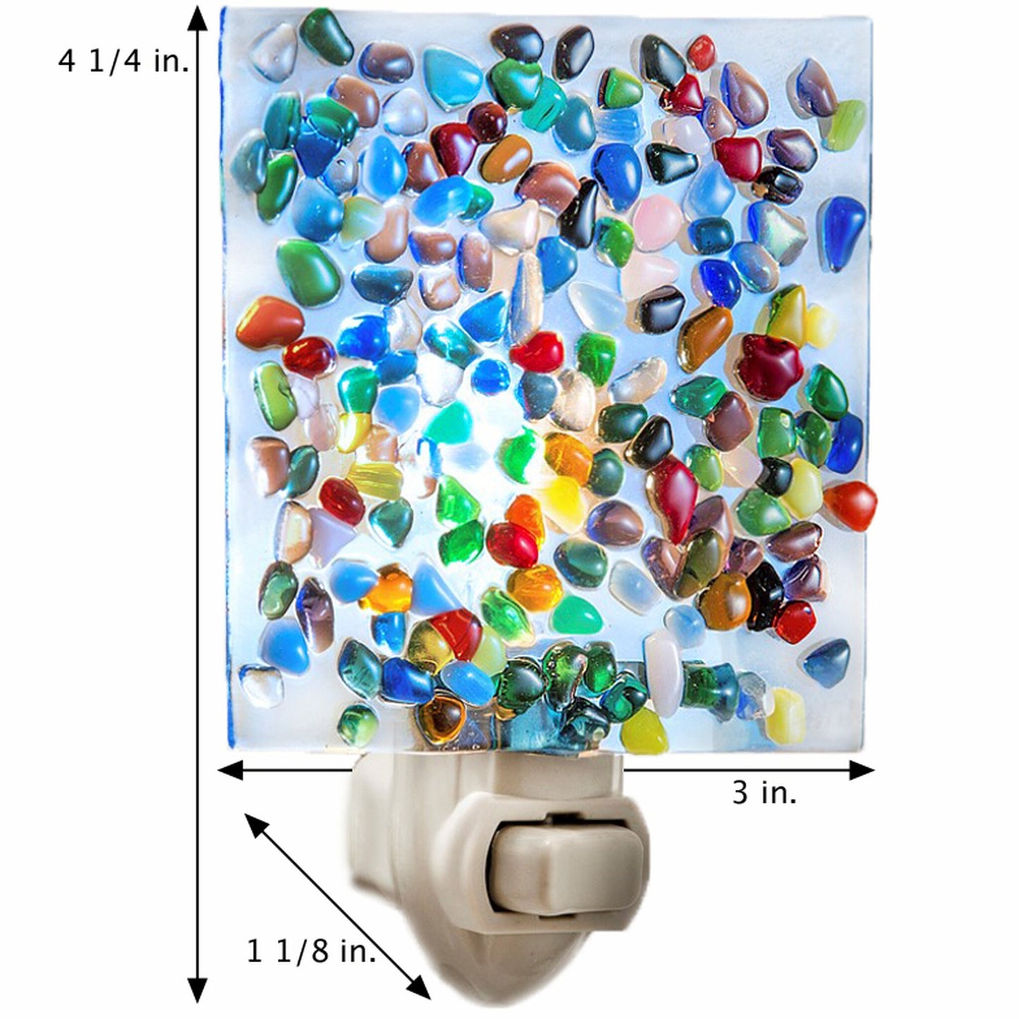 Blue Stained Glass Multi Colored Fused Glass Pebbles Red Purple Green Night Light