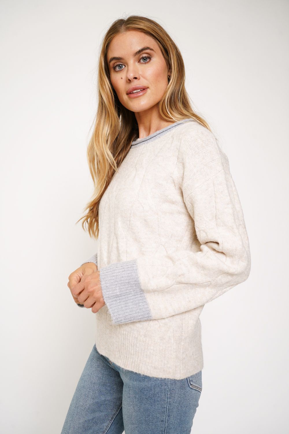 Contrast Detail Cable knit Pullover
