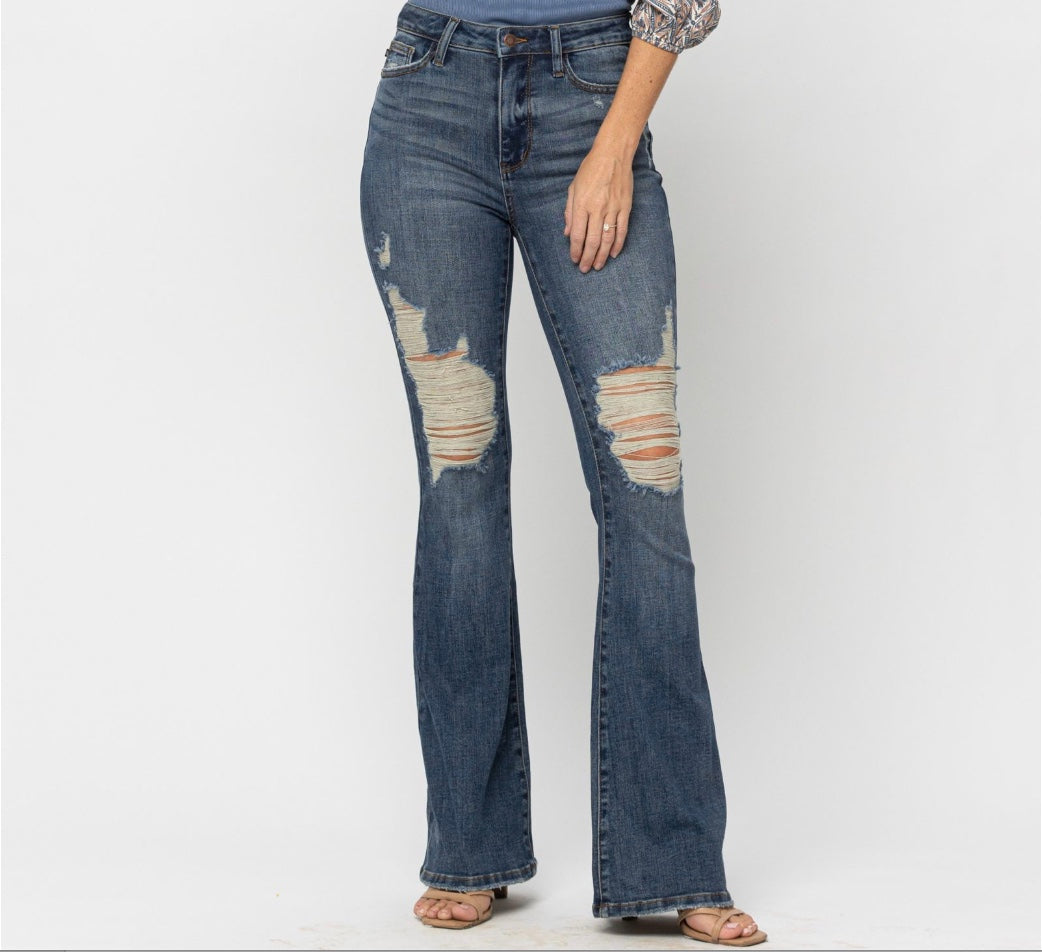 Judy Blue High Waist Destroyed Tall Flare Jeans