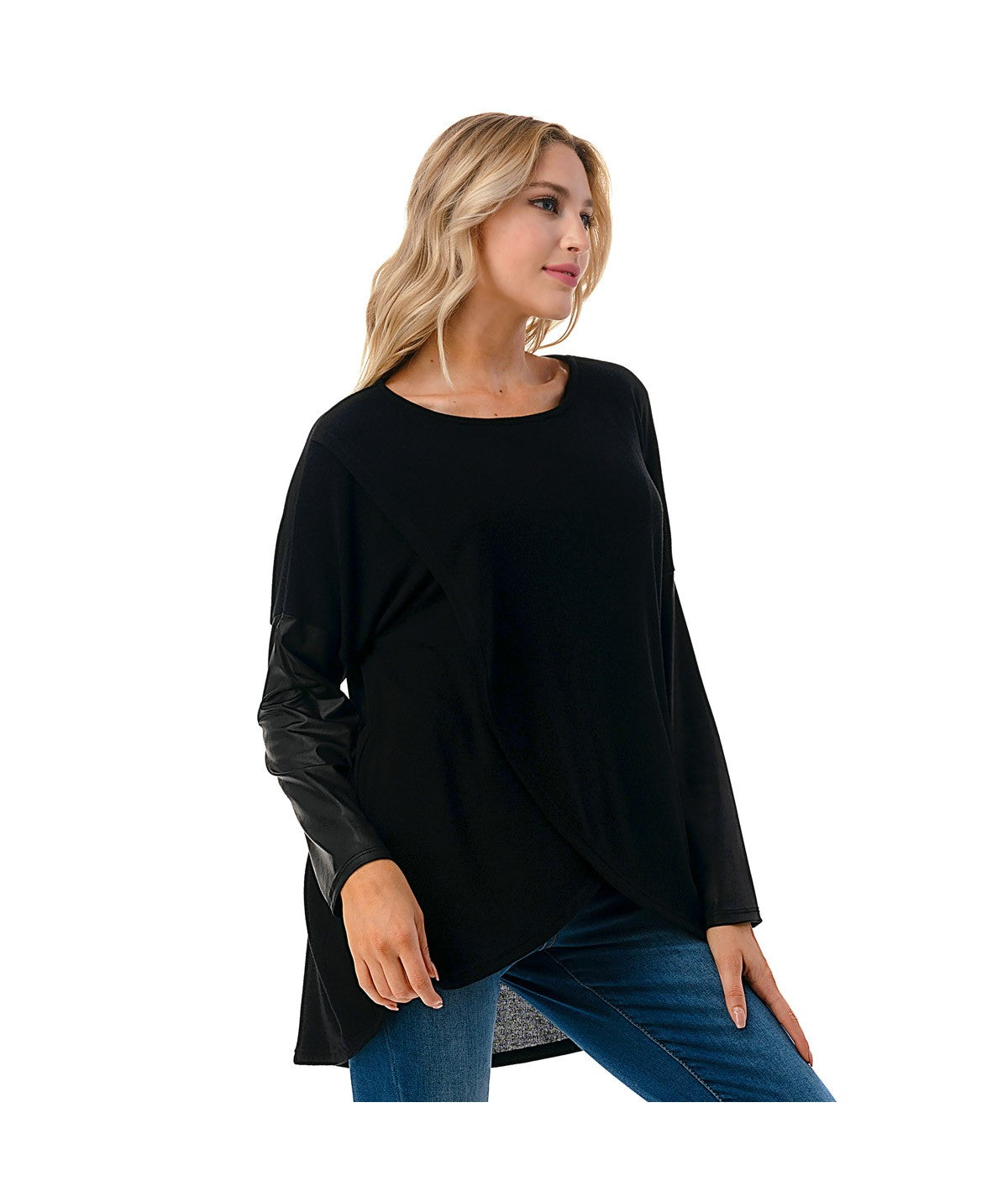 Faux Leather Surplice Top