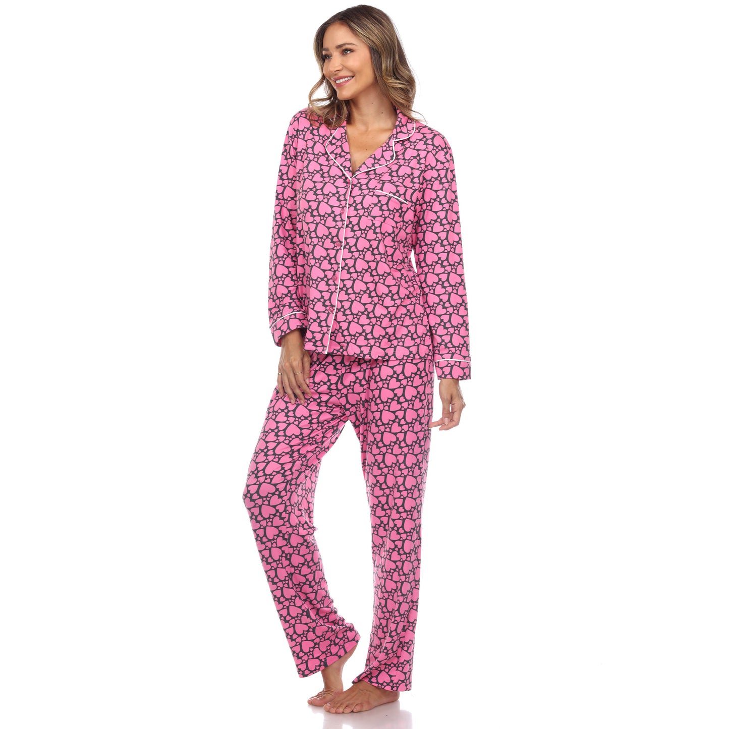 Women's Long Sleeve Heart Print Pajama Set
