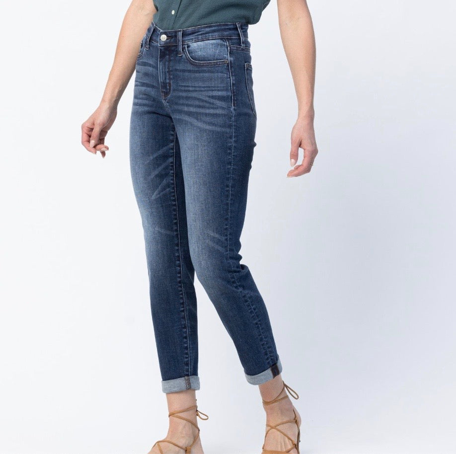 Judy Blue Basic Cuffed Slim Fit Boyfriend Jeans Pizzazz Beloit