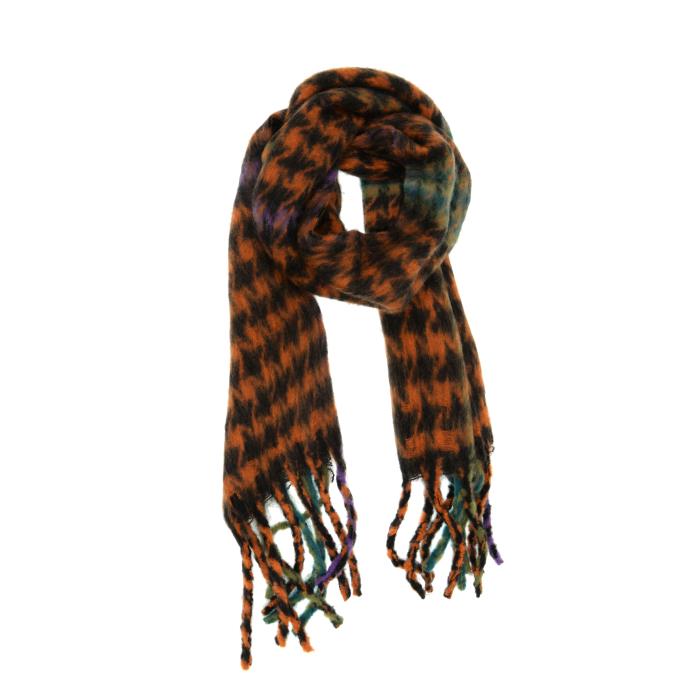 Jewel Tone Oversized Houndstooth fringe Scarf