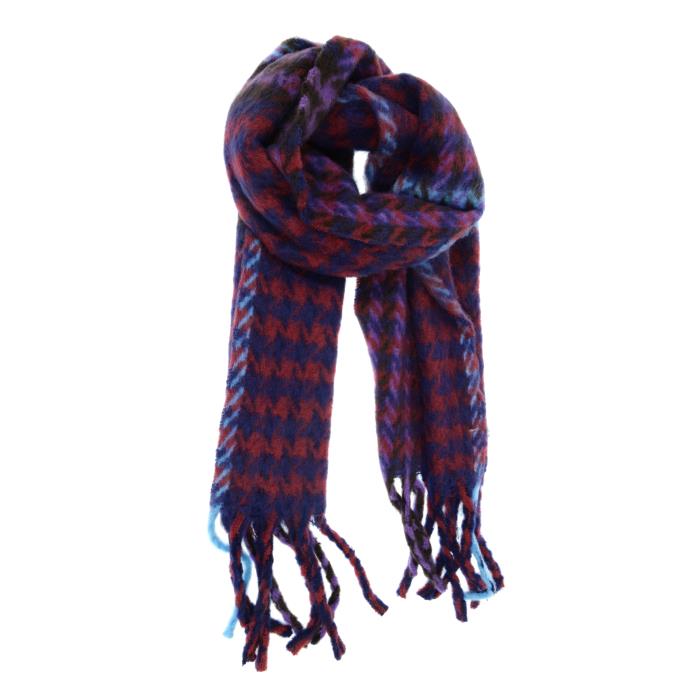 Jewel Tone Oversized Houndstooth fringe Scarf