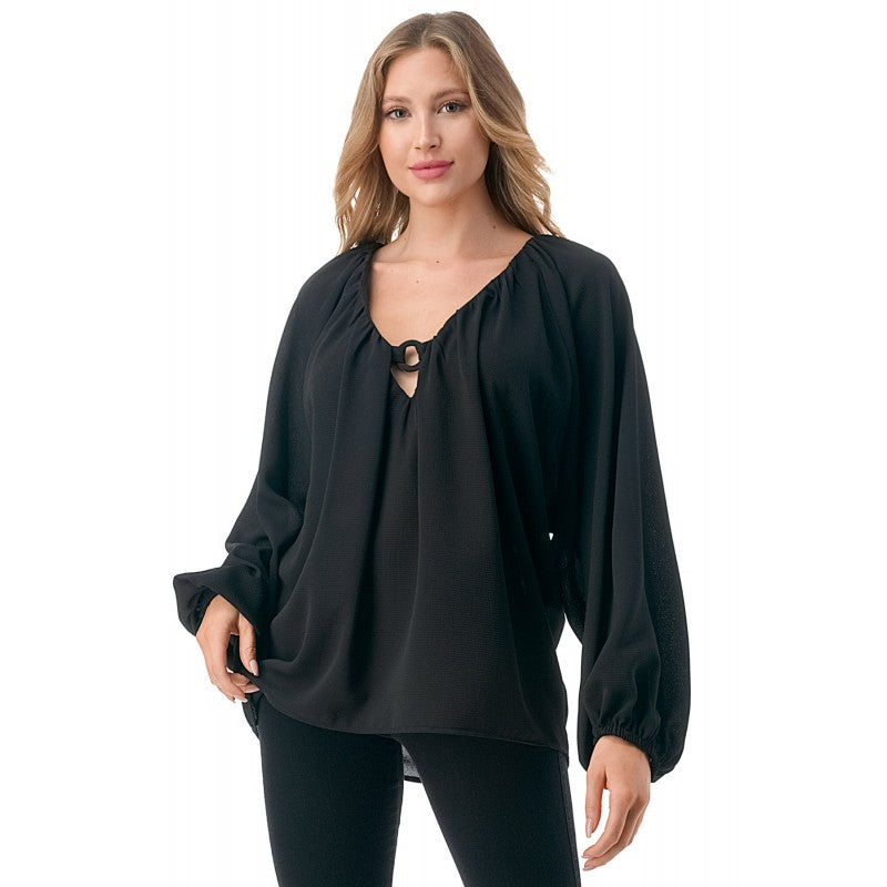 Ring Detail Wide Sleeve Blouse