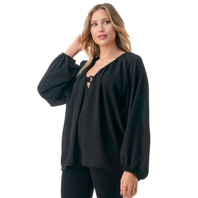 Ring Detail Wide Sleeve Blouse