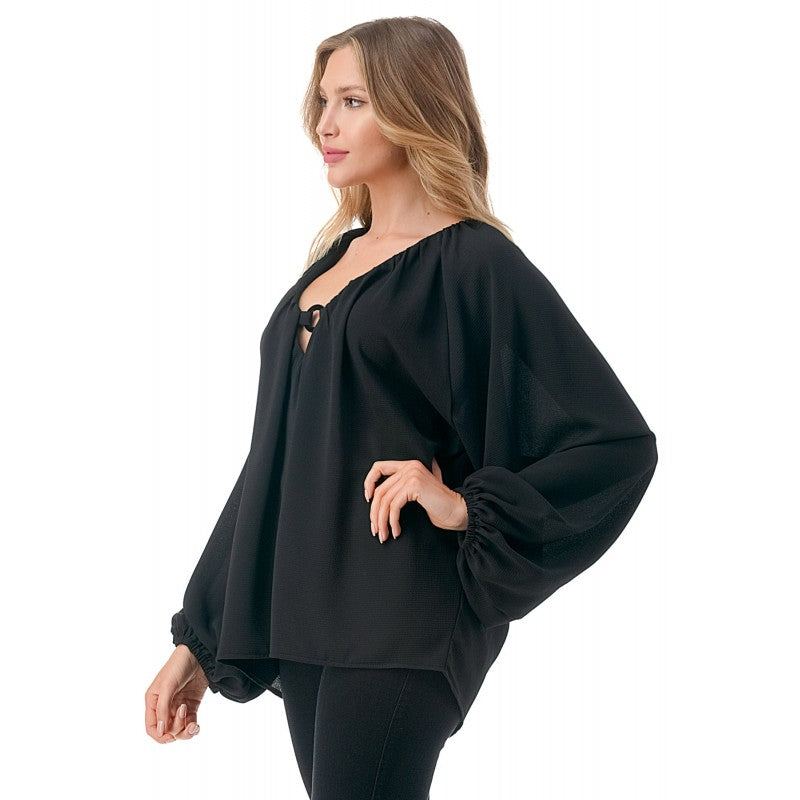 Ring Detail Wide Sleeve Blouse