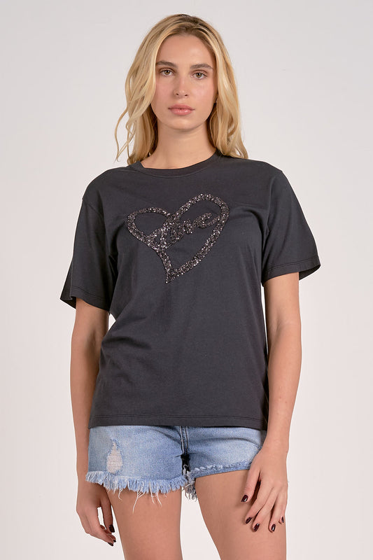 Black Love Print Crewneck T-Shirt