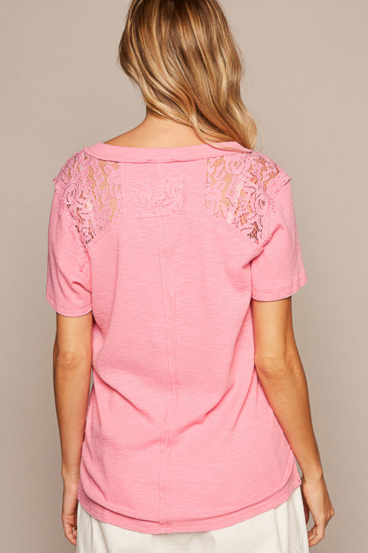 Relaxed Fit Rib & Lace Mix Top