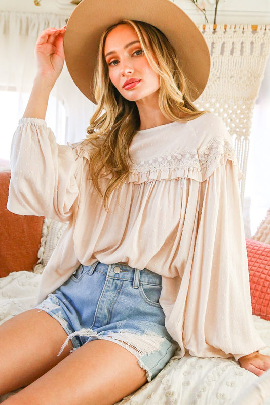 Charming Lace-Up Back Blouse