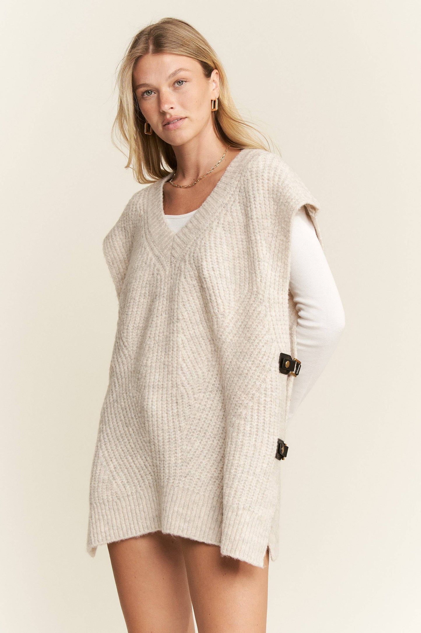 Buckle Up, Buttercup Oversized Sweater Vest