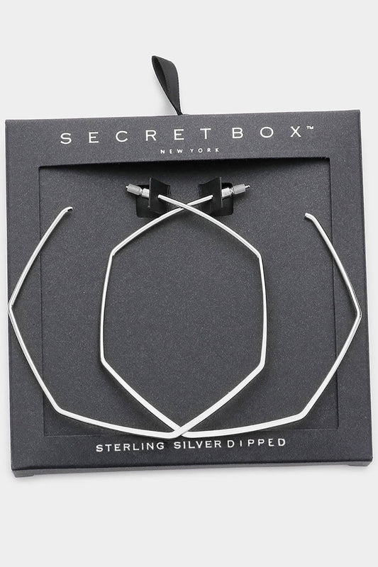 Sterling Silver Dipped Metal Hexagon Hoop Earrings