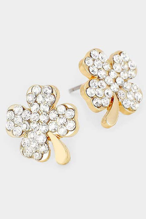 Crystal Pave Clover Stud Earrings