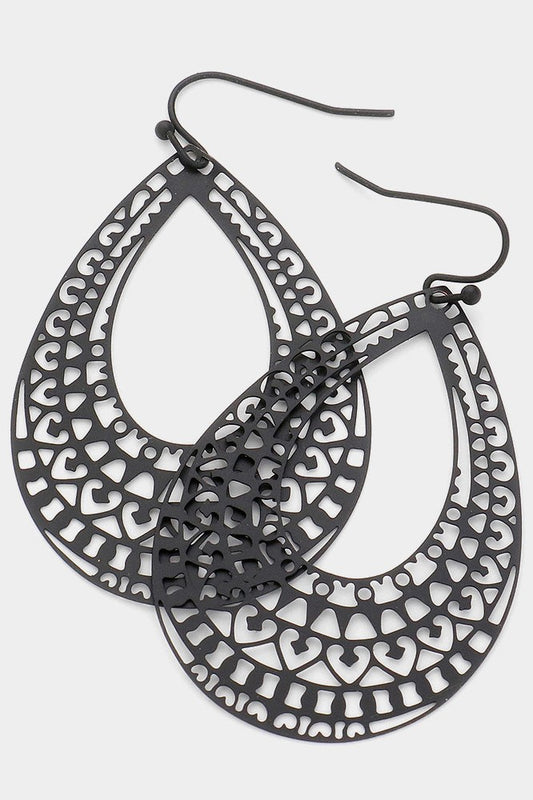 Teardrop Brass Metal Filigree Earrings