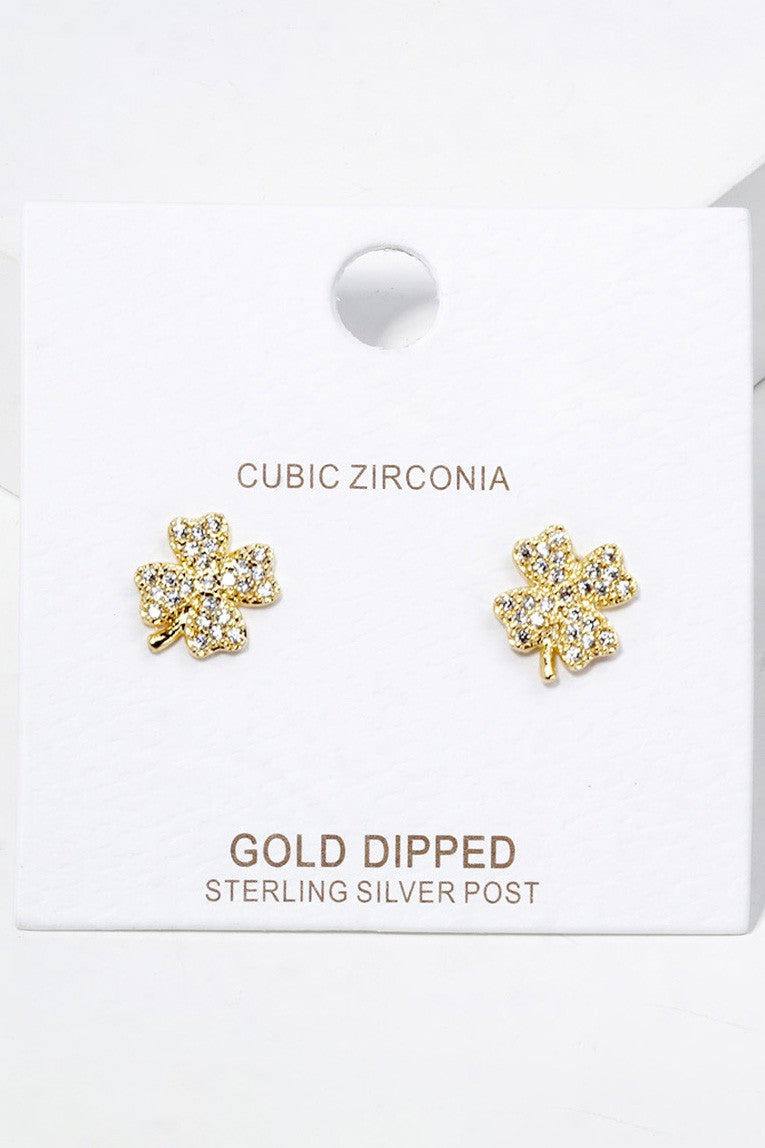 Cubic Zirconia Clover Stud Earrings