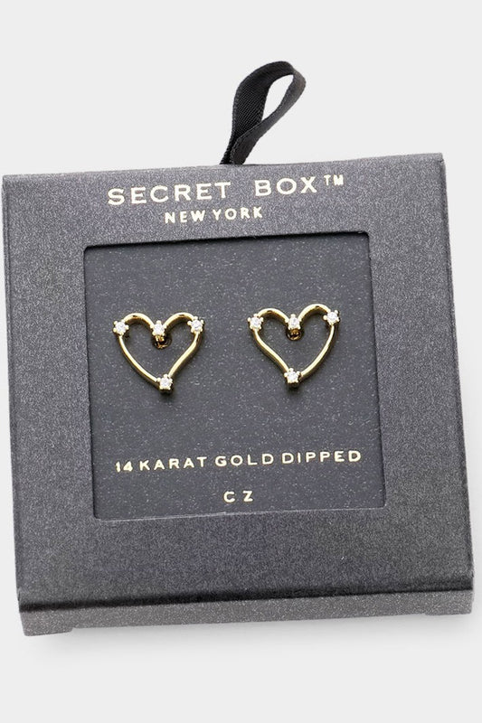 24k White Gold Dipped CZ Heart Earrings