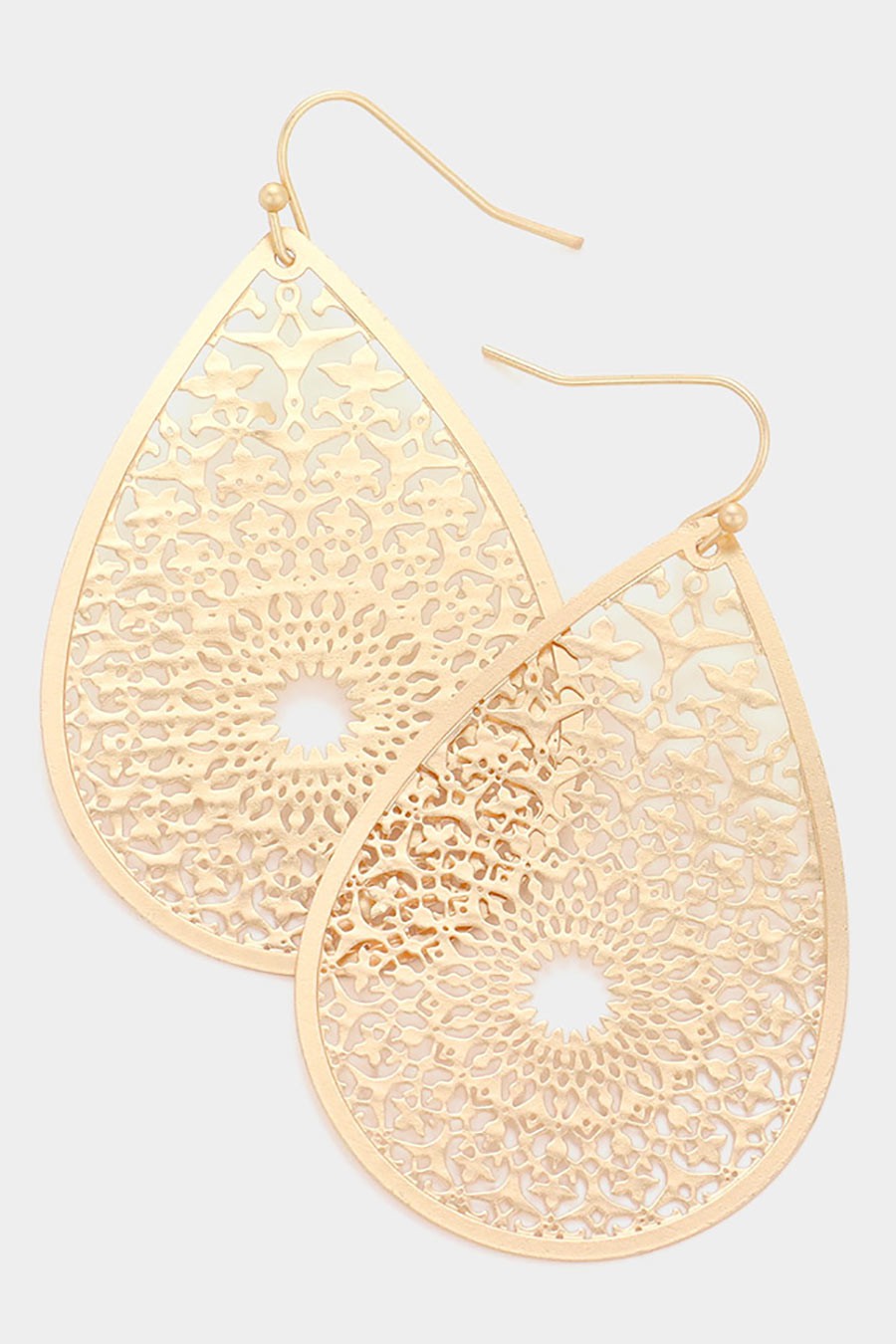 Filigree Brass Metal Teardrop Dangle Earrings