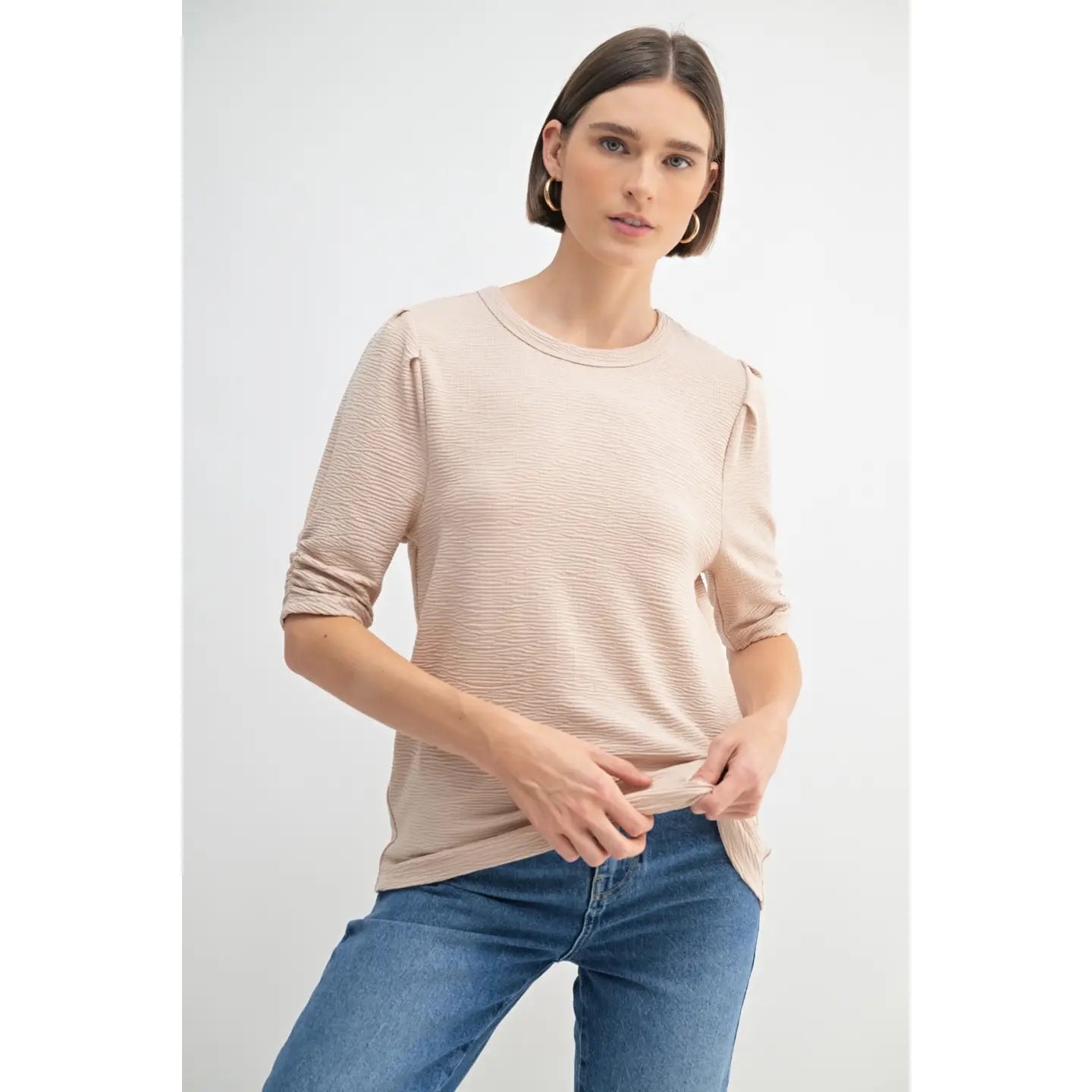 Sweetheart Texture Knit Puff Sleeve Top
