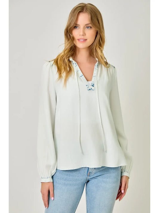 Tencel Ruffle Tie-Neck Blouse