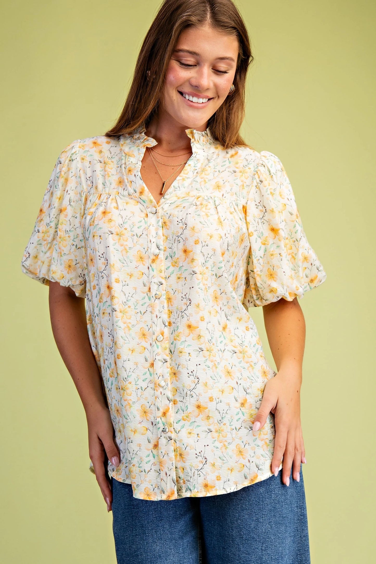 Sweet Petals Ruffle Neck Blouse