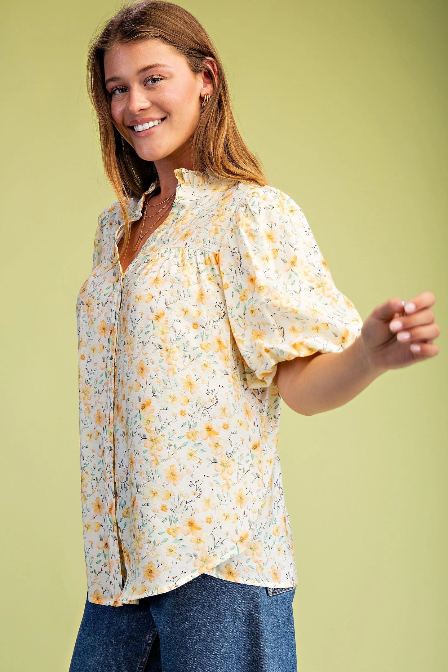 Sweet Petals Ruffle Neck Blouse