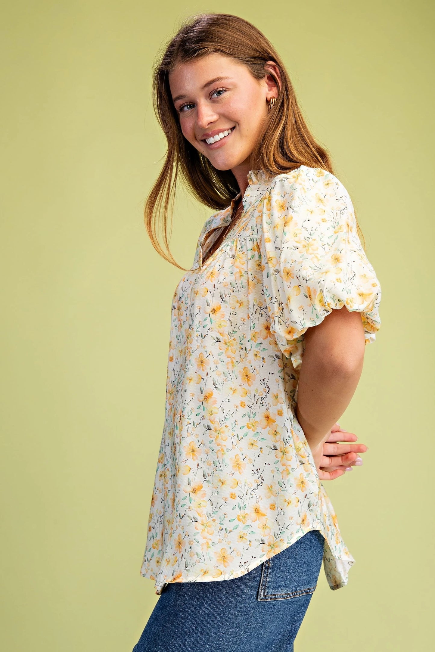 Sweet Petals Ruffle Neck Blouse