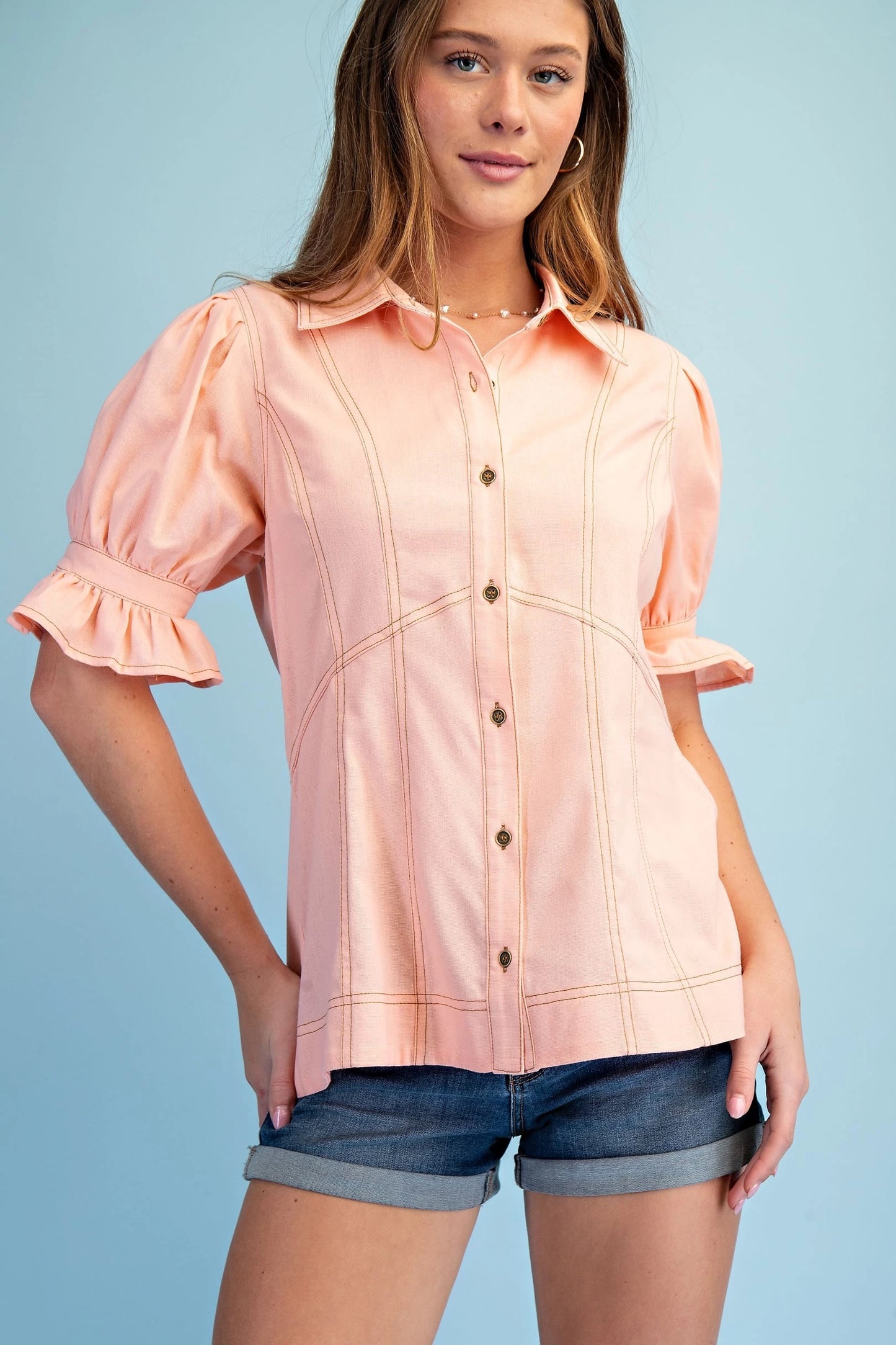 Peachy Keen Linen Button Down