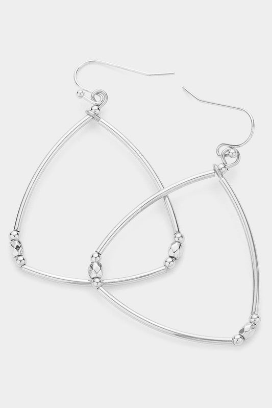 Metal Beaded Open Triangle Dangle Earrings