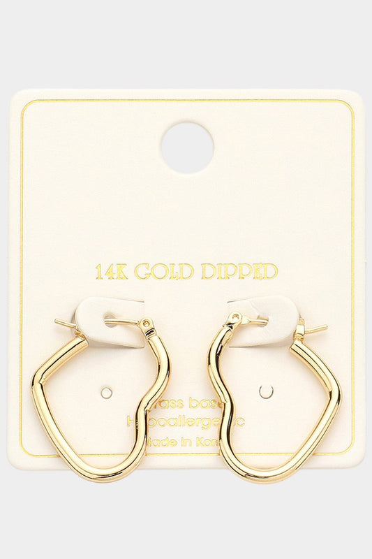 14K Gold Dipped Heart Hoop Pin Catch Earrings