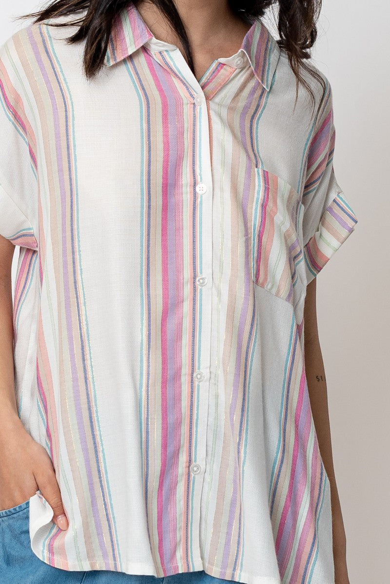 Bold Multi Color Striped Button Down Shirt