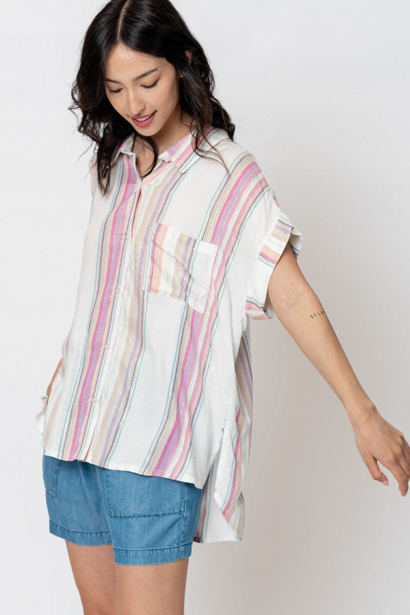 Bold Multi Color Striped Button Down Shirt