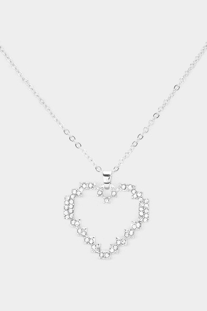 Rhinestone Embellished Open Heart Pendant Necklace